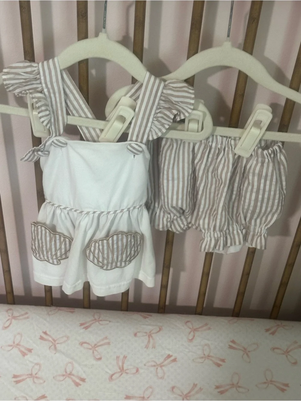 Kids Two-Piece Striped Cream and White Matching Set